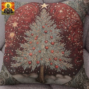 William Morris Christmas Tree Pillow- full pillow or case only, Spun Polyester or Faux Suede cover, Vintage Inspired Red Christmas pillow