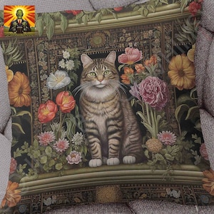 William Morris Cat Pillow: full or case only, spun polyester or faux suede