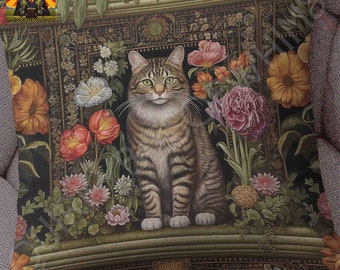 William Morris Cat Pillow: full or case only, spun polyester or faux suede