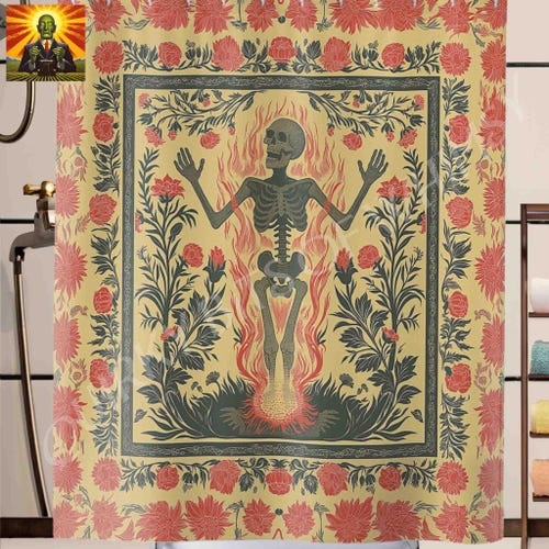 Rose Tattoo Print Shower Curtain | Vintage Traditional American