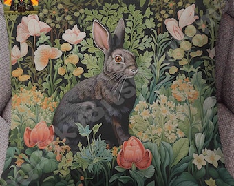 William Morris Rabbit Pillow: full or case only, spun polyester or faux suede