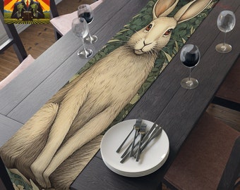 William Morris Rabbit Table Runner, Cotton or Polyester, 16" × 72" or 16" × 90", William Morris botanical, William morris kitchen decor