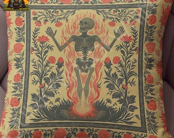 Happy Medieval Skeleton Pillow: full or case only, spun polyester or faux suede