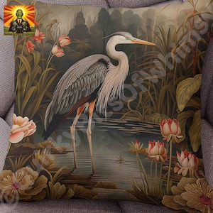 William Morris Heron Pillow: full or case only, spun polyester or faux suede