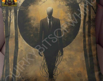 Slenderman Pillow, full pillow or case only, Spun Polyester or Faux Suede, strange weird creepypasta monster decor gift, slenderman gift