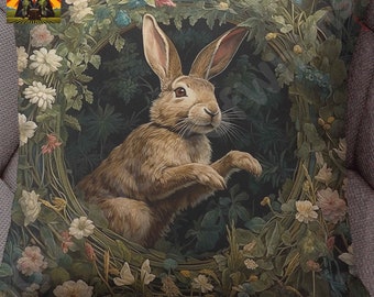 William Morris Rabbit Pillow: full or case only, spun polyester or faux suede