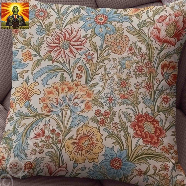 William Morris Floral Comfort Color Pillow, full pillow or case only, Spun Polyester or Faux Suede, morris couch decor, morris floral accent