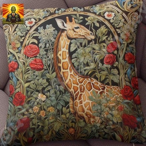 William Morris Giraffe Pillow, full pillow or case only, Spun Polyester or Faux Suede, giraffe lover gift, Morris animal accent cushion