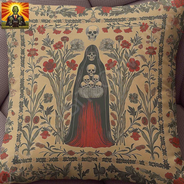 Death Floral Pillow: full or case only, spun polyester or faux suede