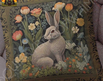 William Morris Rabbit Pillow: full or case only, spun polyester or faux suede