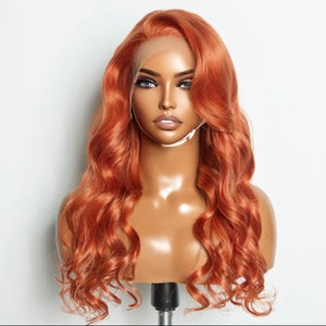 24 Inches Ginger 13&quot;x4&quot; Lace Front Body Wavy Wig Pre-Plucked Free Part 150  Density 100% Human Hair