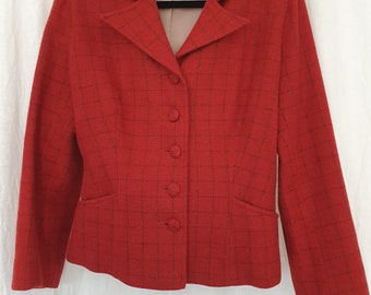 Blazer/veste vintage rouge à carreaux