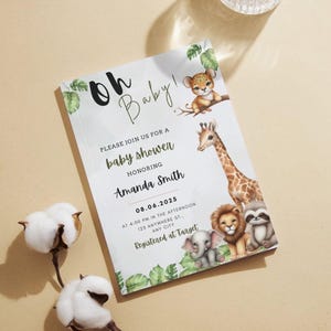 EDITABLE Safari Baby Shower Invitation Oh Baby Jungle Animals Invite Gender Neutral Baby Shower Template Digital Download