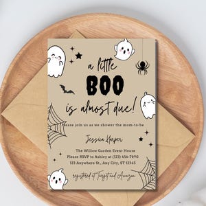 A Little Boo is Almost Due Babyshower uitnodigingsbundel Halloween babyshower uitnodiging + luierloterij invoegen en boeken voor baby invoegen