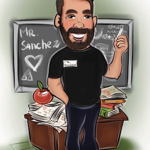 Portrait personnalisé de remerciement pour le professeur, caricature personnalisée, dessin animé personnalisé, carte de remerciement pour le professeur, cadeau personnalisé pour le professeur
