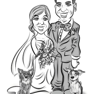 Retrato digital de caricatura en blanco y negro personalizado para pareja, regalo divertido de aniversario, dibujo animado para 40 cumpleaños