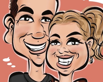Personalised Caricature/Colour/couple Portrait/Digital download /Drawing From Photo/Custom Gift/Colour Drawing/quirky/Unique/father day