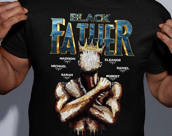Personalized Panther Black Father T-Shirt, Custom Nickname With Kids Gift for Dad To Be from Son and Daughter on Fathers Day