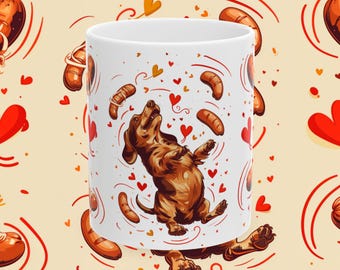 Funny Dachshund Coffee Mug: Wiener Dog, Sausages & Hearts