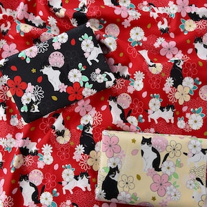Cute Cat Fabric Floral Cat Fabric Cat Flowers Fabric 100% Cotton Fabric Anime Cartoon Fabric By The Half Yard