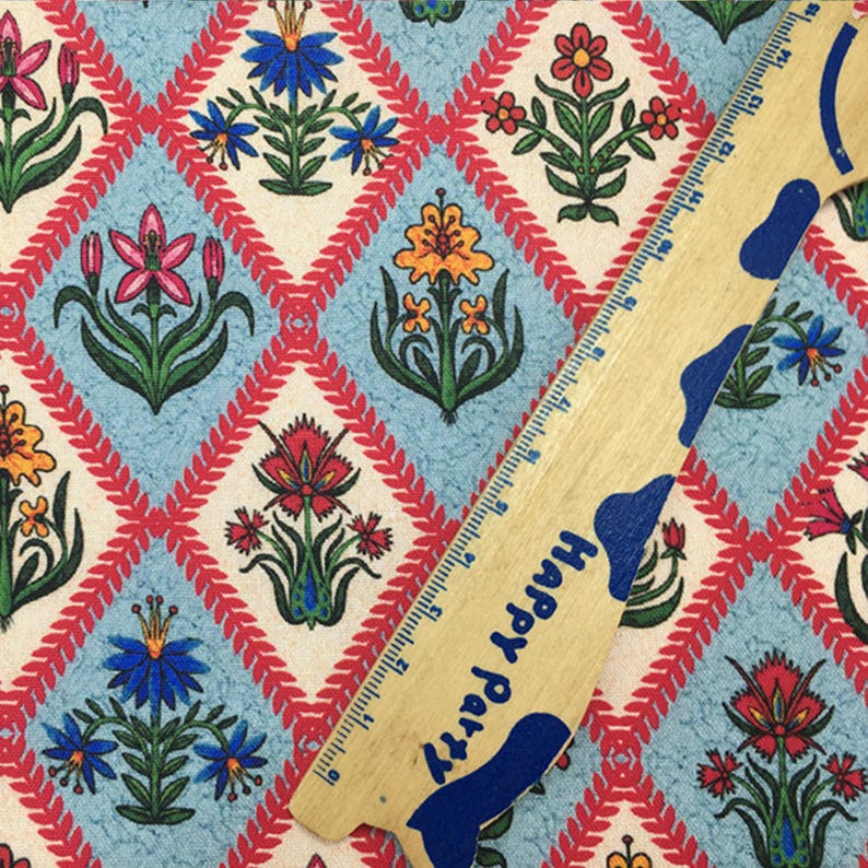Folk Art Diamond Floral Fabric 100% Cotton Fabric Cartoon Fabric by the ...