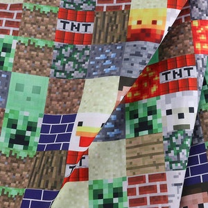 Tissu Minecraft en polyester et coton, motif dessin animé, au mètre
