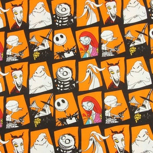 Tissu L'Étrange Noël de Monsieur Jack, tissu tête de mort, tissu 100 % coton, tissu dessin animé, au demi-mètre