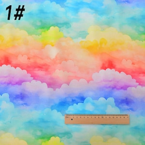 May include: A watercolor painting of a rainbow sky with fluffy white clouds. The colors of the rainbow are vibrant and blend together seamlessly. The clouds are soft and wispy, creating a sense of peace and tranquility. The painting is perfect for adding a touch of whimsy and color to any room.