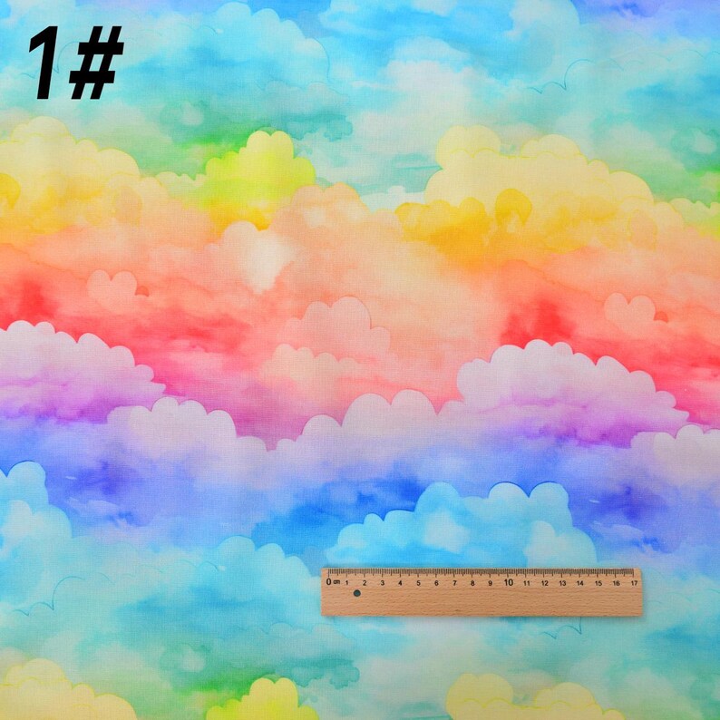May include: A watercolor painting of a rainbow sky with fluffy white clouds. The colors of the rainbow are vibrant and blend together seamlessly. The clouds are soft and wispy, creating a sense of peace and tranquility. The painting is perfect for adding a touch of whimsy and color to any room.