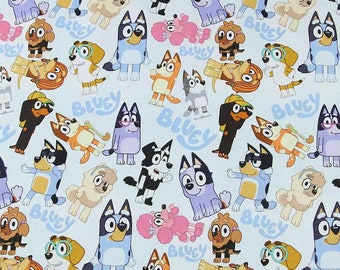 Bluey Fabric Blue Dog Fabric Pure Cotton Cartoon Cotton Fabric By The Half Yard