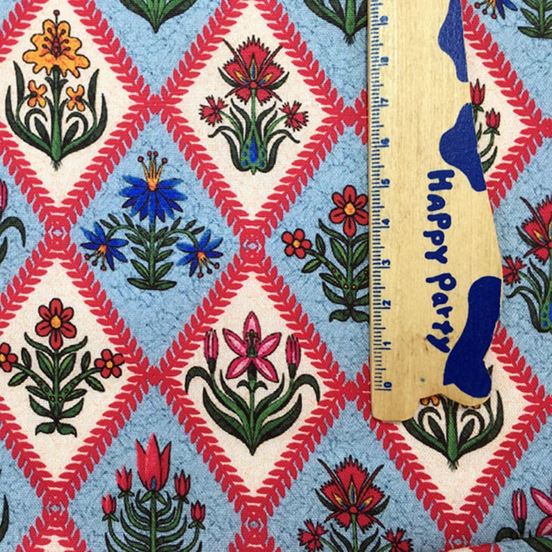 Folk Art Diamond Floral Fabric 100% Cotton Fabric Cartoon Fabric by the ...