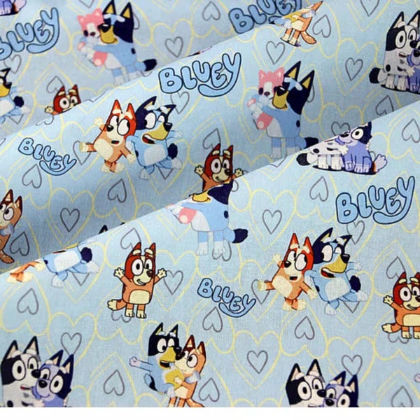 Bluey Fabric Blue Dog Fabric Pure Cotton Cartoon Cotton Fabric By The Half Yard