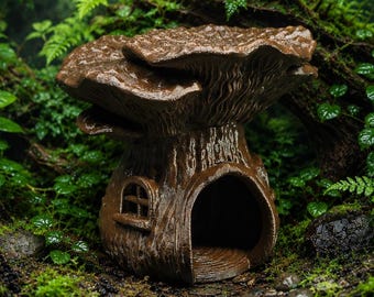 Kryjówka w Fantastycznym Grzybie – Terrarium, Akwarium, Schronienie dla Gadów, Dekoracja w kształcie żaby gekona