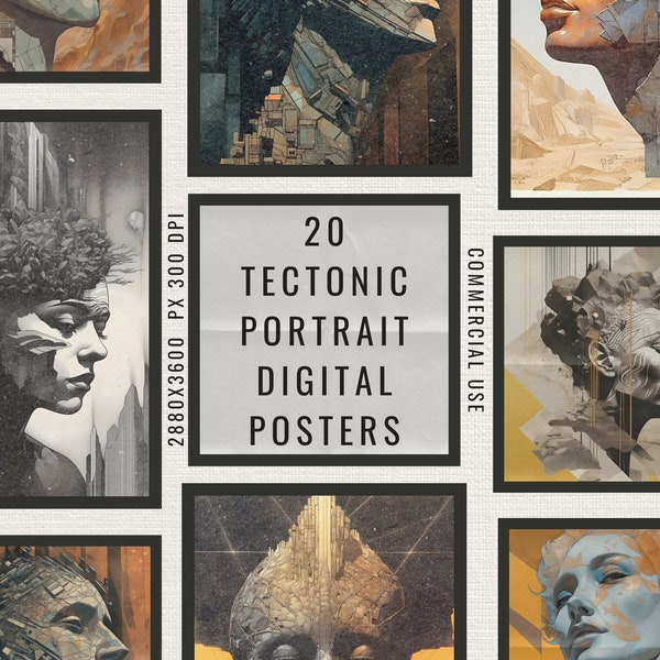 20 Tectonic Face Digital Posters | High Resolution | Perfect for Print on Demand | Commercial & Personal Use | Digital Wall Art Prints