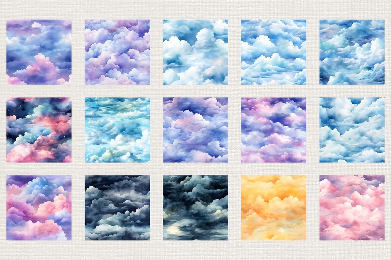 Cloudy Skies Seamless Patterns Digital Paper Printable - Etsy