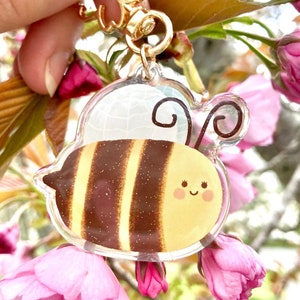 Bee Acrylic Keychain  | Bee Glitter Charm  | Bee Acrylic Charm with Sparkles | Double-Sided Acrylic Charm | Glitter Epoxy Charm