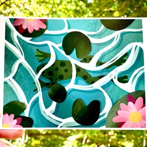 Frog Pond Mini Print | Frog Illustration | Frog Art Print | Cottagecore Aesthetic | Frog Decor | Frog Aesthetic Art Print | Cottagecore Art