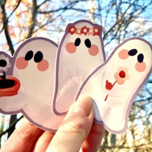 Flower Ghost Stickers | Ghost Sticker | Cute Ghost Sticker | Flower Sticker | Cute Sticker | Spooky Sticker | Vinyl Sticker | Laptop Sticker