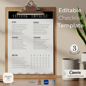 Vacation Rental Cleaning Checklist: Editable Airbnb Host Guide (Canva Template, Digital Download)