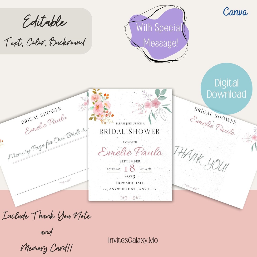 Personalized Bridal Shower Invitations, Include Thank You Notes and