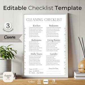 Airbnb Cleaning Checklist Template Printable for Hosts, Editable Canva Housekeeping Turnover Sheet for Vacation Rentals