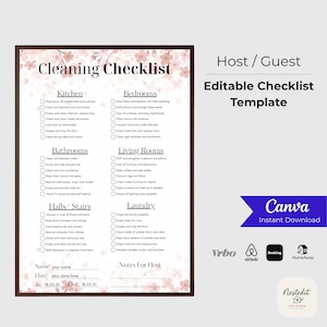 Airbnb Cleaning Checklist Template: Vacation Rental Housekeeping Guide (Canva Editable, Printable PDF)