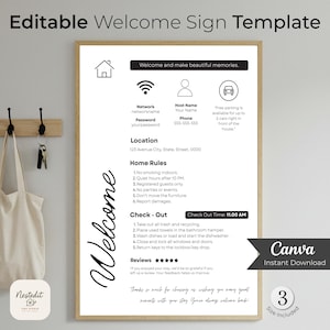 Airbnb Welcome Sign Template: Editable Vacation Rental Guest Info (Canva Download)