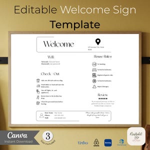 Airbnb Welcome Sign Template: Editable Guest Information, Vacation Rental Host Guide (Digital Download)