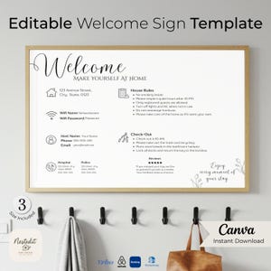 Airbnb Welcome Sign Instant Download Digital Wall Art Printable Host Info Template Vacation Rental Sign Airbnb Printable Poster