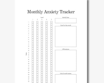 Monthly Anxiety Tracker, Anxiety Tracker, Anxiety Worksheet, Printable Template, Mental Health, Instant Download, Anxiety Journal, Anxiety