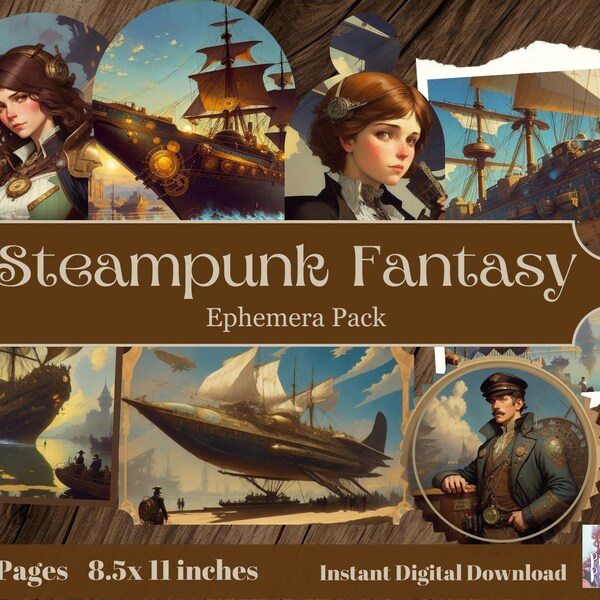 Steampunk Fantasy Ephemera Pack, Vintage Clockwork Machines Ephemera and Scrapbook, Instant Digital Download