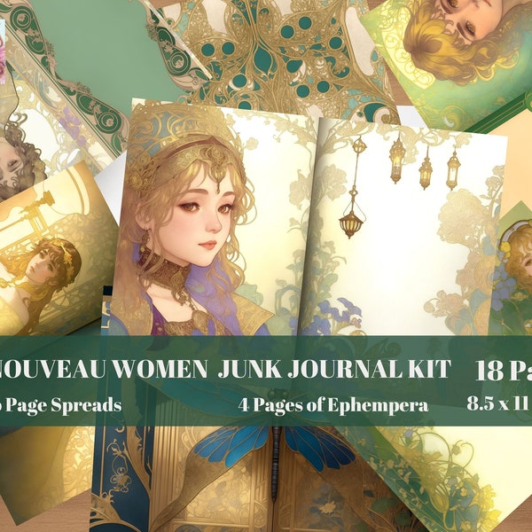 Art Nouveau Women Junk Journal Kit | Ephemera | Embellishment | Print |  Instant Download