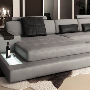 Sofa Leather Chaise Lounge Couch L-Shaped Sectional Sofa Modern Furniture Grey - BULLHOFF by Giovanni Capellini