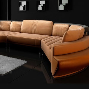 Sofa Sectional Couch with Chaise - Modern Leather Sofa U-Shaped Design Brown - BULLHOFF by Giovanni Capellini…